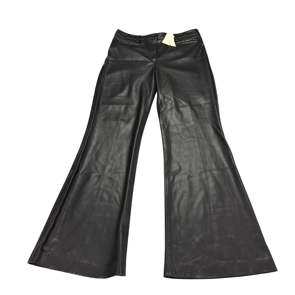 Rebecca Taylor Vegan Leather Trouser Black Flare Pants Womens Size 10 MSRP $395